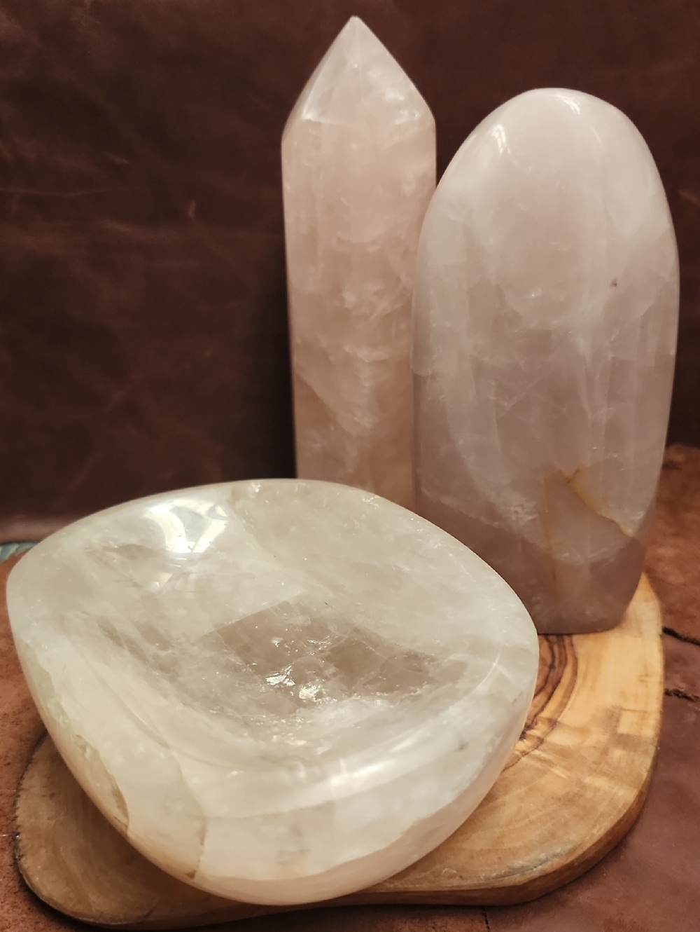 (3pc) Rose Quartz Crystal Bowl and Towers Bundle